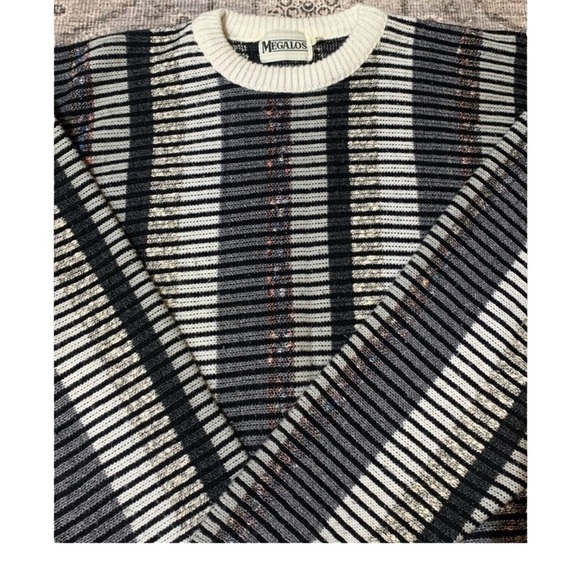 Black and White Striped Men's Sweater Megalos XLT Vintage - Picture 15 of 15